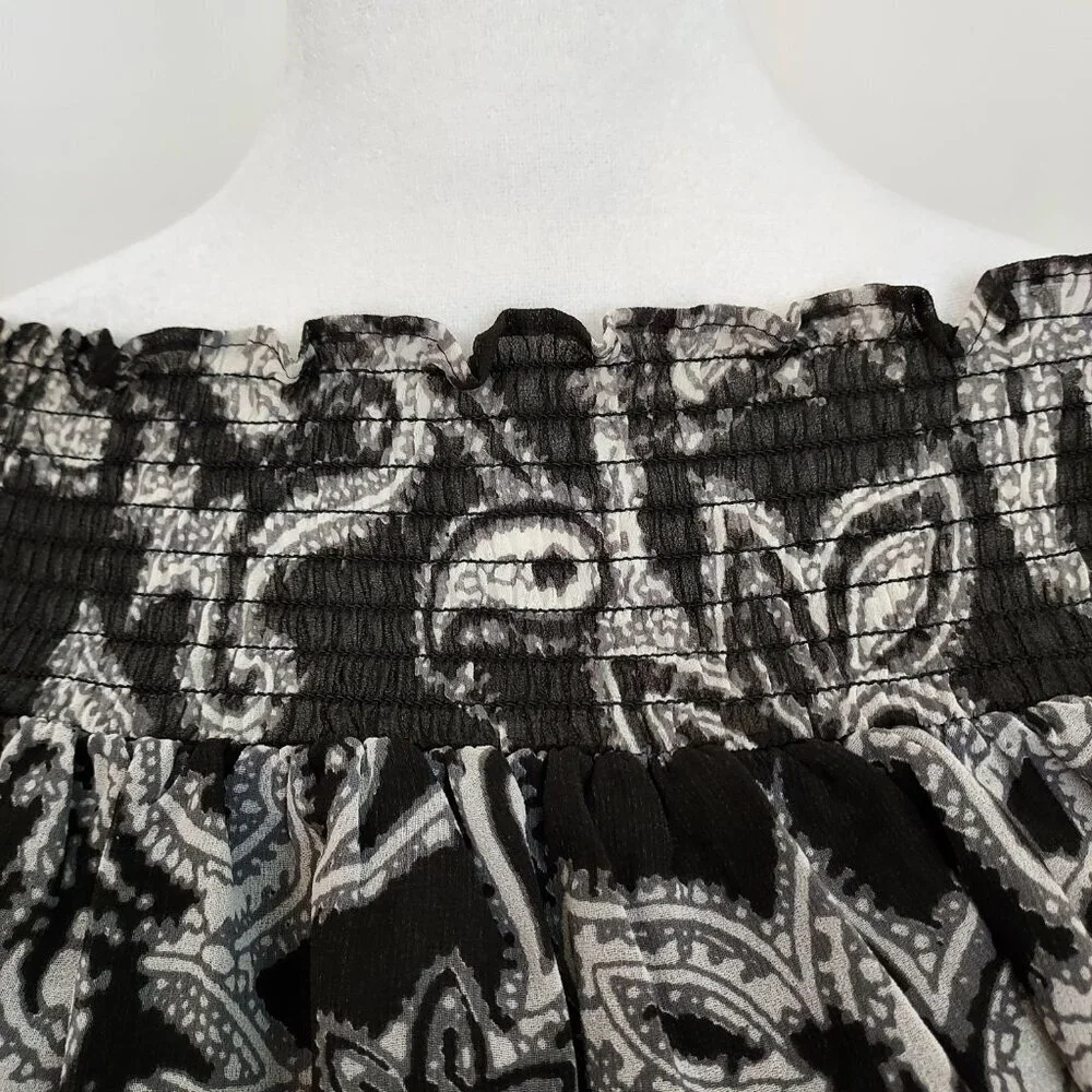 Loft Off The Shoulder Paisley Ruffled Velvet Trim Sleeve Top Size Medium NWT - Picture 7 of 10